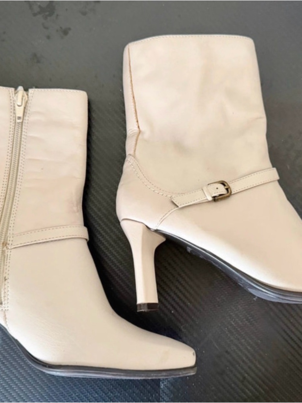 Anna Cream Mid-Calf Heeled Boots with Side Buckle